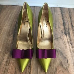 Kate Spade Size 6 Heels Green Purple Satin Bow